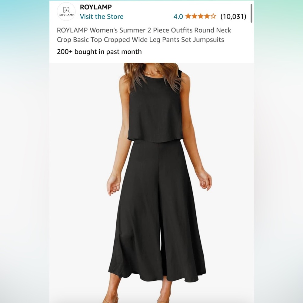 ROYLAMP Women's 2 Piece Round Neck Crop Top & Wide Leg Pants Set